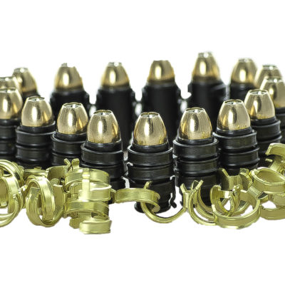 Black on Black 9mm linked bracelet with DRT lead free hollow point projectiles PLUS gold links
