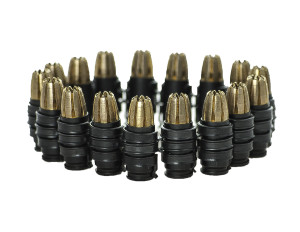 Black on Black 9mm linked bullet bracelet with RIP solid copper machined lead free hollow point projectiles