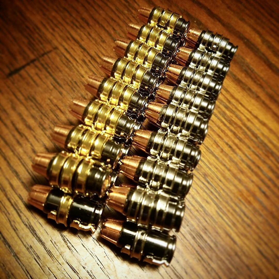 Nickel on Mirror 9mm linked bullet bracelet with RIP lead free projectiles