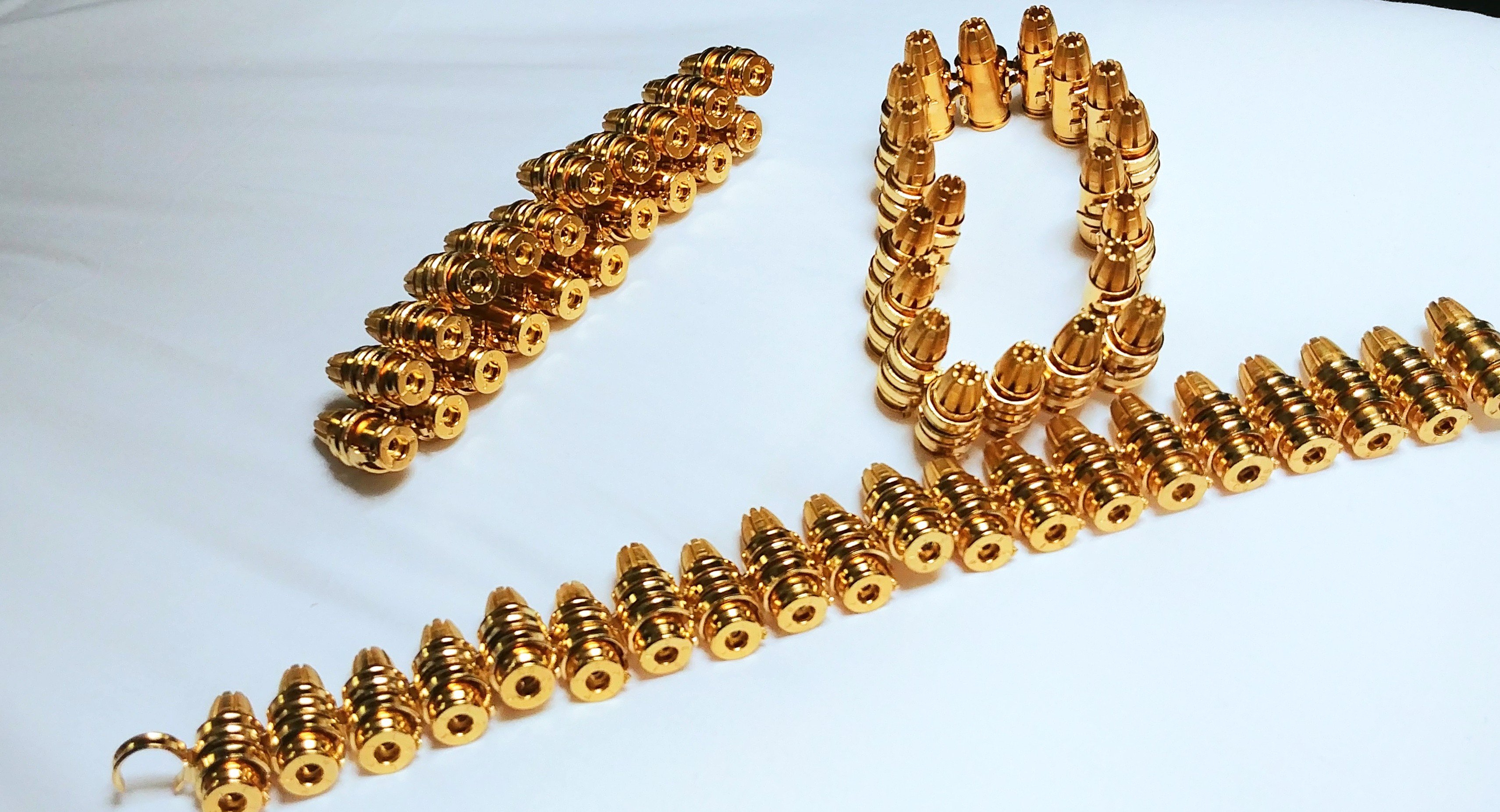 Complete Gold 9mm linked bullet bracelet with RIP lead free projectiles